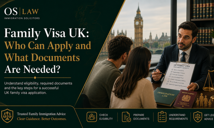 Family visa solicitor in the UK advising a couple about eligibility and required family visa documents